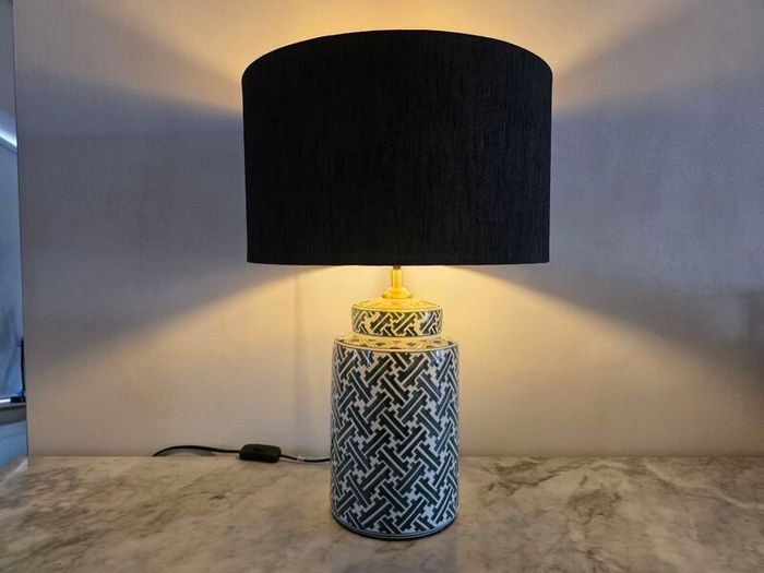 Dar Lighting Reese Ceramic Table Lamp with Black Gold Shade