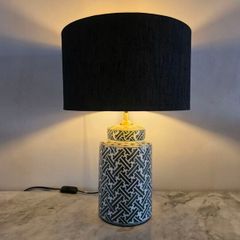 Dar Lighting Reese Ceramic Table Lamp with Black Gold Shade