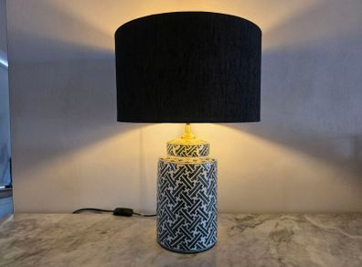 Dar Lighting Reese Ceramic Table Lamp with Black Gold Shade
