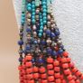 Multi-Strand Tribal Necklace Red Coral, Turquoise Howlite & Lapis Beads Image 9