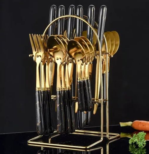 24 piece  set Stainless steel flatware set plastic handle  Knife spoon hanger