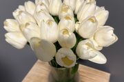 Beautiful real looking white faux tulip bouquet with vase