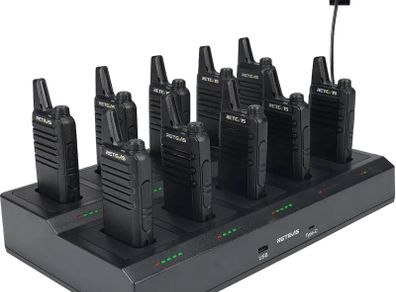 RT622 Walkie Talkie, 113g Compact 2 Way Radio, 10-in-1 Charging Base, Portable Radio Back Clip, 5 LED Indicators, PMR446 Walkie Talkies for Adults for Hospitality, Restaurant (Black, 10 Pack