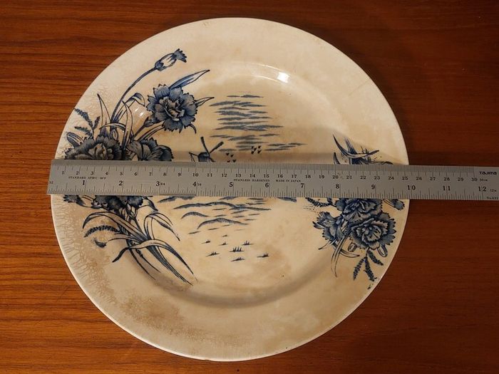 Fabulous Vintage Rare Arklow Pottery Blue and White 10 Inch Wall Plate in an Unusual Pattern with Carnations and a Windmill on a Hill, Very Aesthetic Movement in Style, Display Only
