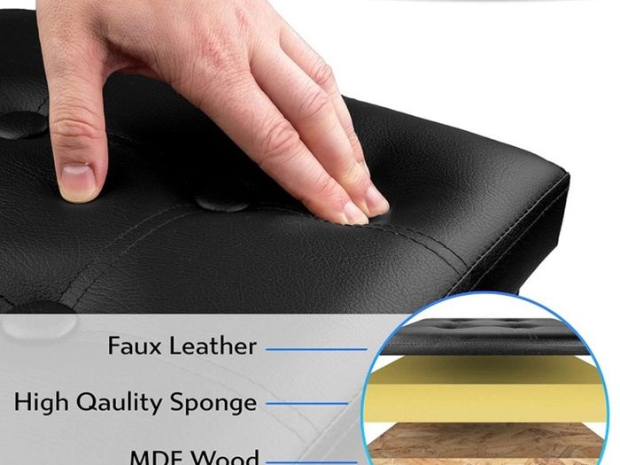 Faux Leather 76x38x38cm Black Ottoman Foldable Storage Boxes Seat Foot Stool Storage Box with Lids for Kids Toys, Bedroom, Hallway, Living Room (FREE POSTAGE)