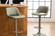 Bar Stool Set of 2 Modern Swivel, Adjustable Counter Height with Faux Leather Upholstered Hollow Back for Kitchen Island, Olive Green