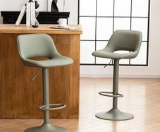 Bar Stool Set of 2 Modern Swivel, Adjustable Counter Height with Faux Leather Upholstered Hollow Back for Kitchen Island, Olive Green