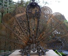 Antique Original Art Deco Brass Fan Fireplace Screen 32"