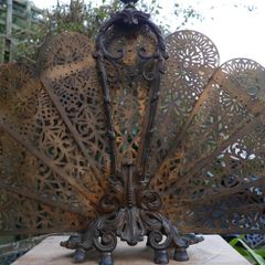 Antique Original Art Deco Brass Fan Fireplace Screen 32"