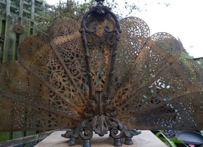 Antique Original Art Deco Brass Fan Fireplace Screen 32"