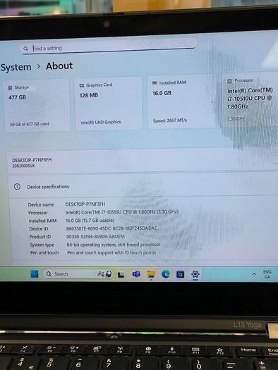 2in1 Lenovo ThinkPad L13 Yoga Convertable 13.3", Intel i7 10th Gen 16GB RAM 500GB SSD Windows 11 Pro (Touch Screen)