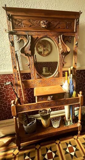Antique Carved Oak Hallstand.