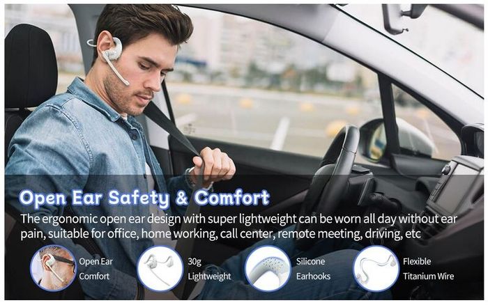 Giveet Bluetooth 5.3 Headset with Detachable Microphone, Wireless Headset w/DSP Noise Cancelling Mic for Phone PC Laptop, Open Ear Comfort Headphones for Office Home Working Driving Running, 12 Hrs