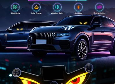 High-Brightness LED Neon Car Window Decoration Light, Wireless Solar Powered, "Devil'S Eye" Triangular Window Lighting, Creating Car Interior