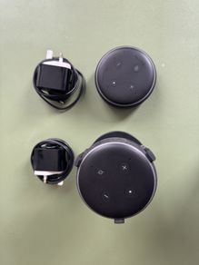 2 x Amazon Echo Dot - 3rd Gen, with 1 x stand and chargers
