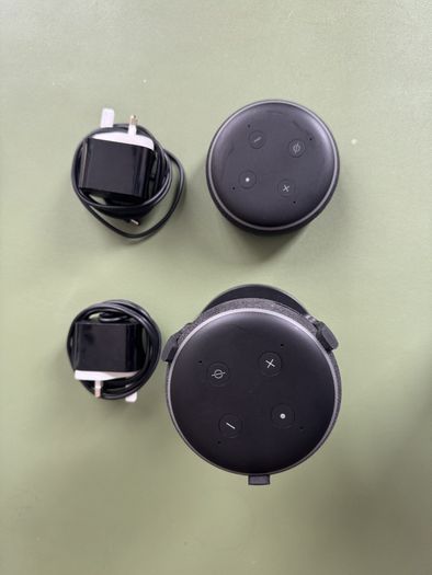 2 x Amazon Echo Dot - 3rd Gen, with 1 x stand and chargers