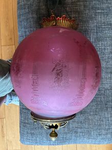 Victorian Manskenslampa Moonlight Etched Cranberry Hanging Ceiling Light Shade