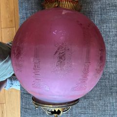 Victorian Manskenslampa Moonlight Etched Cranberry Hanging Ceiling Light Shade