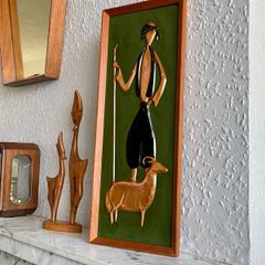 Superb Mid Century Modern Framed Decorative Wall Art in Cold Painted Copper