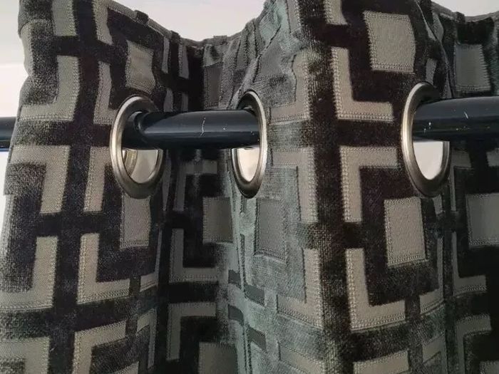 Next Luxe Collection Square Cut Velvet Green Eyelet Curtains