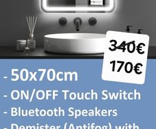 LED Bathroom Mirror 50x70cm Demister Antifog Speakers