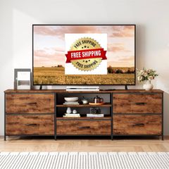TV Stand Cabinet, TV Unit with 5 Drawers, 140 cm, Brown TV Console Table with Storage Organizers, Entertainment Center with Open Shelf for Living Room, Bedroom