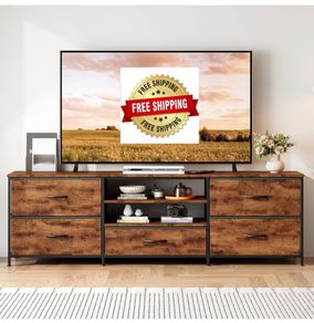 TV Stand Cabinet, TV Unit with 5 Drawers, 140 cm, Brown TV Console Table with Storage Organizers, Entertainment Center with Open Shelf for Living Room, Bedroom