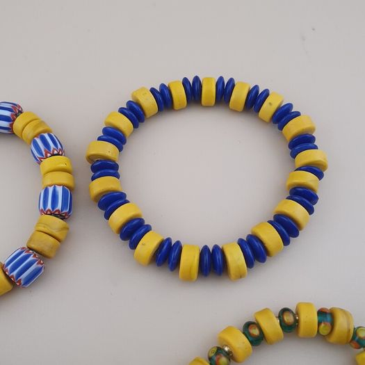 Vintage Lot of 4 Mix Yellow African & Trade Glass Beads Bracelet