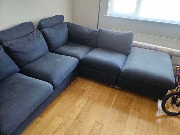 Vimle corner couch 3 seat with open end and storage in footstool