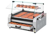 Hot Dog Roller, 30 Hot Dog 11 Rollers, Stainless Steel Sausage Grill Cooker, 2400W Hot Dog Machine with Bun Warmer, Cover, 3 Temp Control, Side Storage Box, Oil Drip Tray, for Home &amp; Commercial