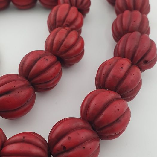 Antique African Red Melon Shape Big Glass Beads Necklace Strand