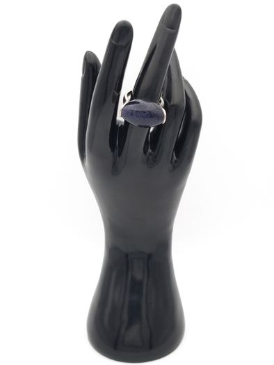 925 Vintage Sterling Silver Signed Chunky Blue Goldstone Ring
