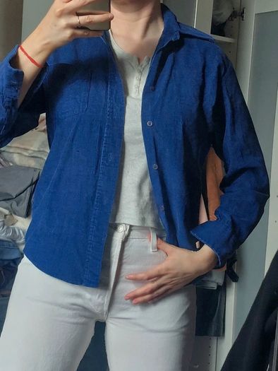 Vintage Royal Cobalt Blue Corduroy Shirt / Unisex SIZE M