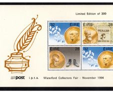 1994 Ireland Waterford Regional Collectors Show Exhibition Souvenir overprint on Irish Nobel Prize-winners Booklet Pane Mint Never Hinged (MNH), Hibernian HP68.