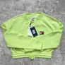 Tommy Jeans Stunning Neon Lime Green Cropped Sweatshirt Size L Y2K Drawstring Waist BNWT Image 3