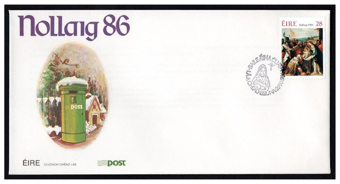 1986 Ireland Christmas Commemorative 28p Stamp The Adoration of the Magi (Full Sheet Issue) An Post First Day Cover (FDC)