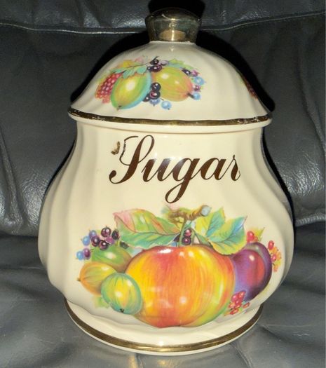 KH Pottery Staffordshire SUGAR Canister Fruit Design .