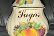 KH Pottery Staffordshire SUGAR Canister Fruit Design .