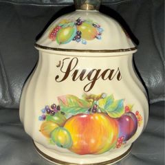 KH Pottery Staffordshire SUGAR Canister Fruit Design .