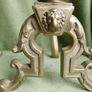 Antique Victorian Brass Fire Side Dogs - Lion Head Brass Fire Dogs Image 3