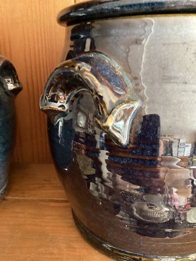 Vintage BHS Brecon Blue Storage Jars Lidded Stoneware Pots Pair