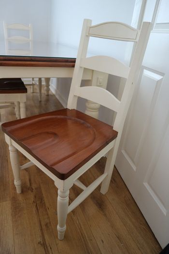 Dining table & 6 chairs, wood with protective glass