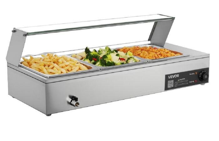Buffet Food Warmer Stainless Steel 3 Pans with Glass Shield Commercial Countertop Bain Marie 220v