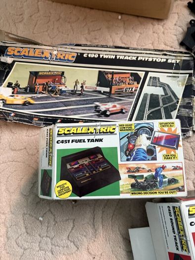Vintage 1980s Scalextric Lot, Sound Track, Fuel Tank, Pitstop Set, Track and Controllers