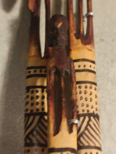3 Vintage Hand Carved African Pencil Thin Tall Hand Painted Figures 12.5"