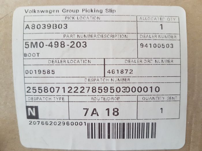 Genuine Volkswagen Group Audi Skoda Seat Outer CV Boot Gaiter P/N 5M0-498-203