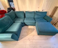 Comfy and large teal corner sofa