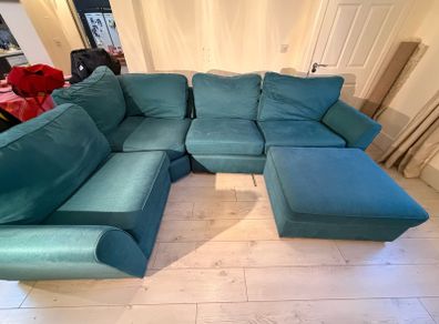 Comfy and large teal corner sofa