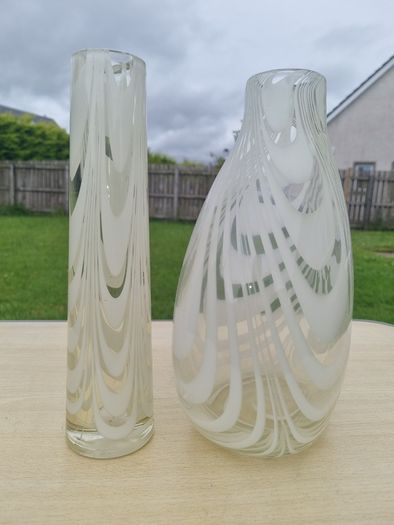 The vases are Finnish art glass by Oy Kumela