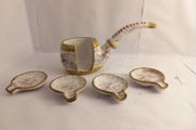 Vintage pottery ashtrays Italian Hand Made  4 small Ashtrays beautifully decorated pipe as storage  great for a garden table will do as a gift present Floral